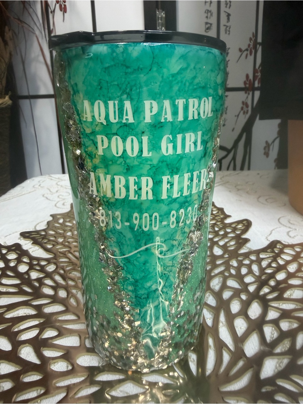 Pool Girl Amber Fleer Teal Travel Tumbler